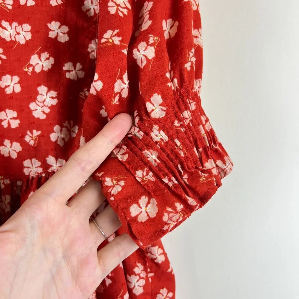 Madewell Happy Hibiscus Swiss Dot Puff Sleeve Button Front Top